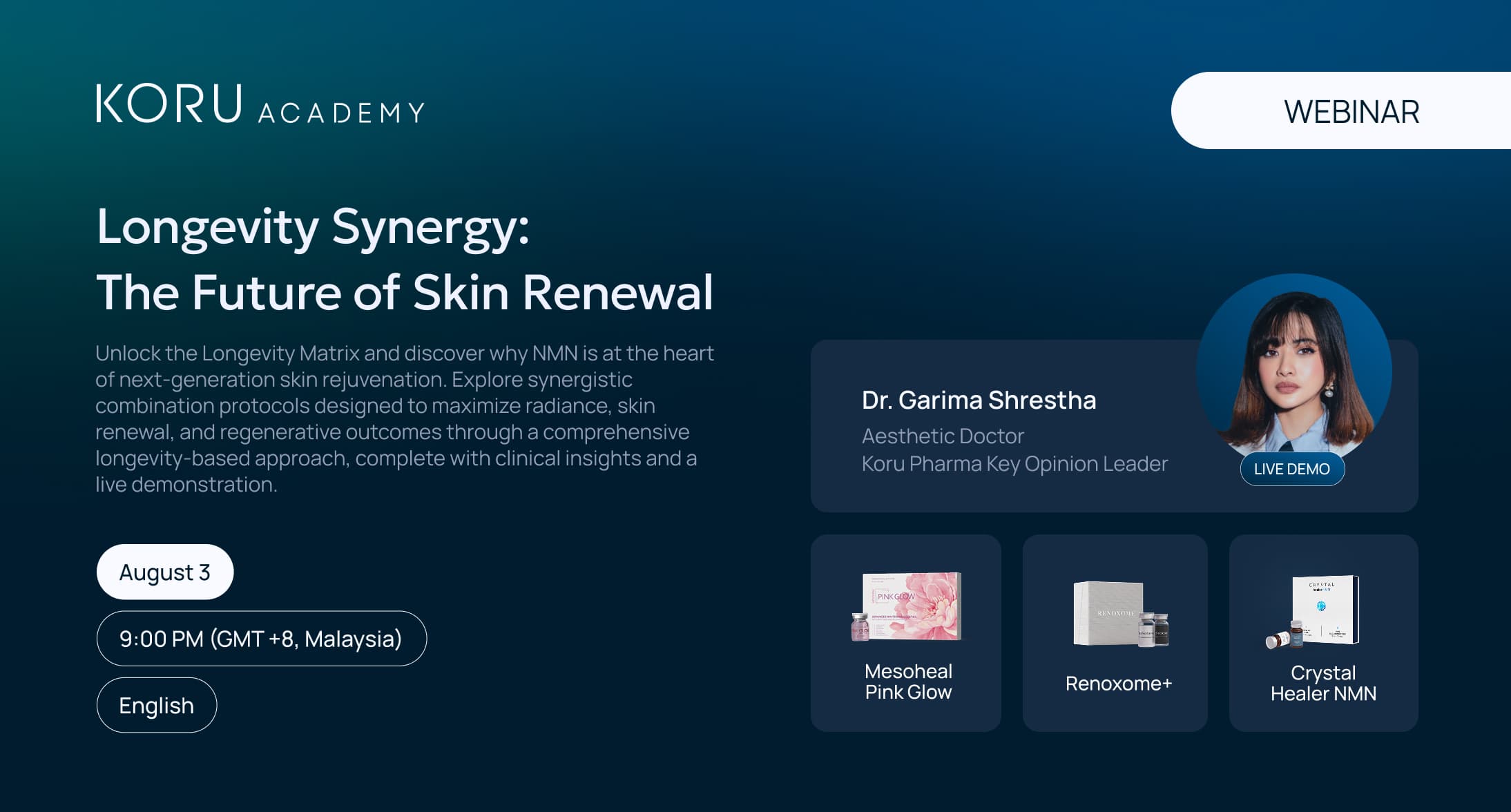 NMN longevity protocol with Crystal Healer NMN, Renoxome+ and MESOHEAL® Pink Glow